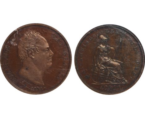 British Coins, William IV, proof copper penny, 1831, in bronzed copper, bare head r., rev. Britannia seated. r., with shield 