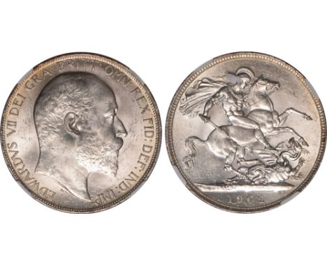 British Coins, Edward VII, crown, 1902, bare head r., rev. St. George and the dragon (S.3978; ESC.361; Bull 3560), certified 