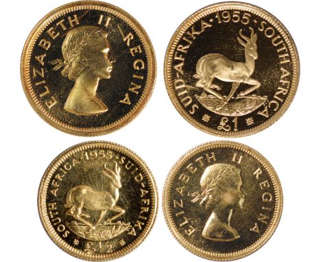 Foreign Coins, Elizabeth II, proof set of coins, 1955, comprising gold pond and half-pond, in blue leather case of issue choi
