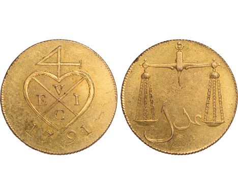 Foreign Coins, India, East India Company, Bombay Presidency, Soho Mint coinage, Birmingham, gilt proof pice (4-reas), 1791, b