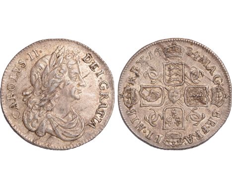 British Coins, Charles II, sixpence, 1684, laur. bust r., rev. crowned cruciform shields, interlinked Cs in angles (S.3382; E