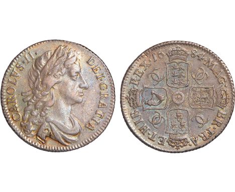 British Coins, Charles II, shilling, 1684, no stop after HIB, fourth laur. bust r., rev. crowned cruciform shields, interlink