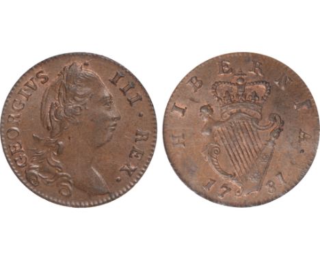 Irish Coins, Ireland, George III, halfpenny, 1781, laur. bust r., with long hair, rev. crowned harp (S.6614), certified and g