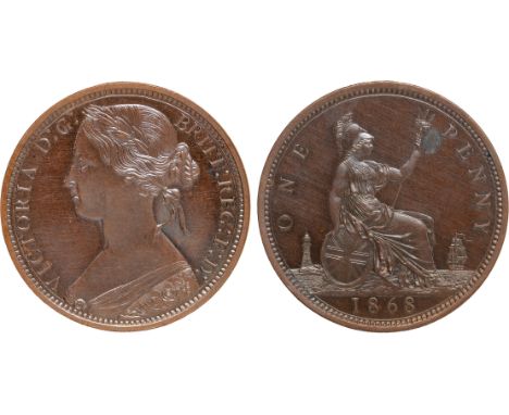 British Coins, Victoria, proof penny, 1868, young bust l., rev. Britannia std. r., with shield and trident (S.3954), small sc