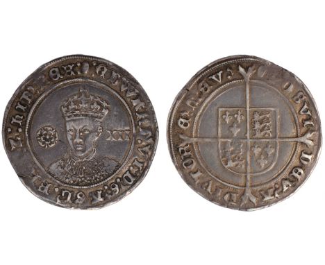 British Coins, Edward VI, fine silver issue (1551-1553), shilling, mm. tun, crowned bust facing, rose to l. and value to r., 