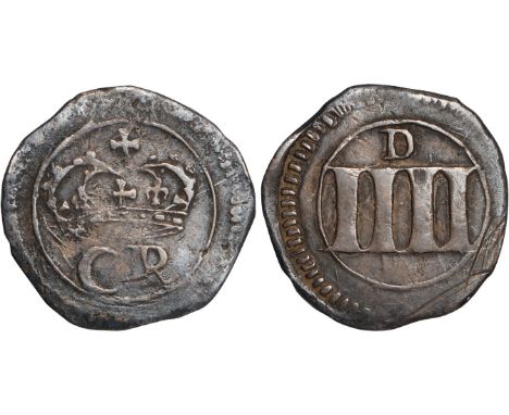 Irish Coins, Ireland, Charles I, The Great Rebellion (1642-1649), Ormonde money, groat, crowned CR, rev. value, D over IIII, 