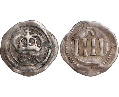 Irish Coins, Ireland, Charles I, The Great Rebellion (1642-1649), Ormonde money, groat, crowned CR, rev. value, D over IIII, 