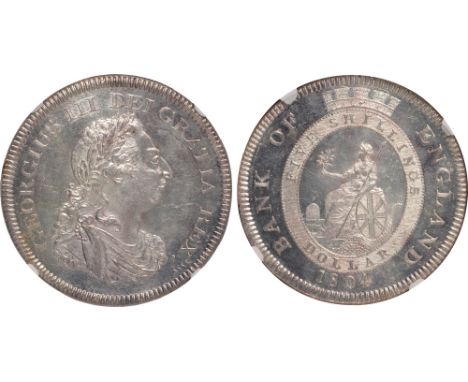 British Coins, George III, Bank of England, dollar, 1804, type C/2b, laur. bust r., rev. Britannia seated l. within crowned G