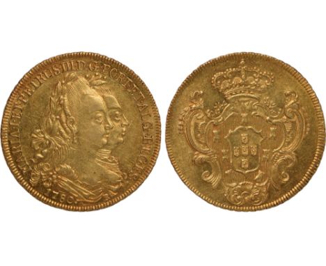 Foreign Coins, Brazil, Maria I and Peter III, 6,400 reis, 1780-R, Rio, conjoined busts r., rev. crowned arms (KM.199.2; Fr.76