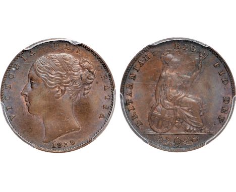 British Coins, Victoria, farthing, 1839, young head l., rev. Britannia std. r. with shield and trident (S.3950), certified an