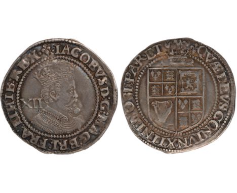 British Coins, James I, third coinage, shilling, mm. lis (1623-1624), crowned sixth bust r., mark of value behind, rev. shiel