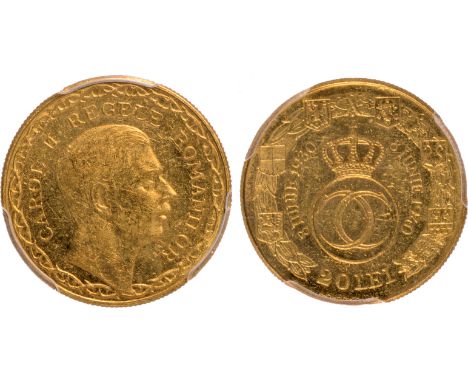 G Foreign Coins, Romania, Carol II, 20 lei, 1940, bare head r., rev. small crown above interlinked Cs within Garter (KM.M4; F