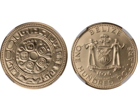 Foreign Coins, Belize, Elizabeth II, gold 100 dollars, 1975, Mayan symbols, issued by the Franklin Mint, matt surface (KM.52)