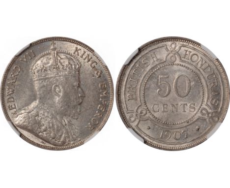 Foreign Coins, British Honduras, Edward VII, silver 50 cents, 1907, bust of King Edward VII r., rev. value within circle, dat