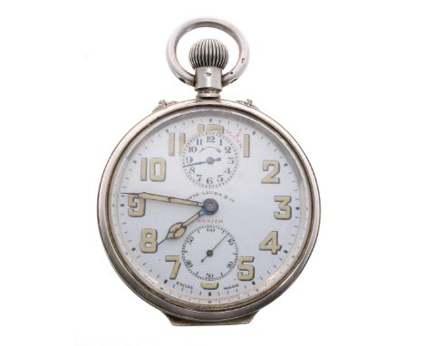 Zenith for Favre-Leuba & Co silver alarm pocket watch, signed gilt frosted movement, white signed dial with luminous Arabic n