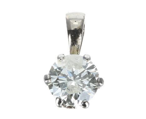 18ct white gold set diamond pendant, round brilliant-cut, 0.60ct approx, clarity I1, colour J-K, 0.6gm, 11mm x 7mm 