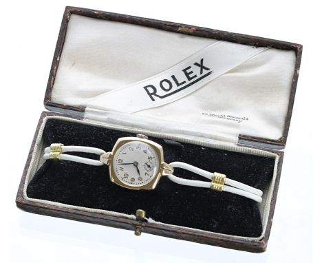 Rolex 18ct lady's wristwatch, import hallmarks Glasgow 1937, silvered dial with gilt applied Arabic numerals, minute markers 