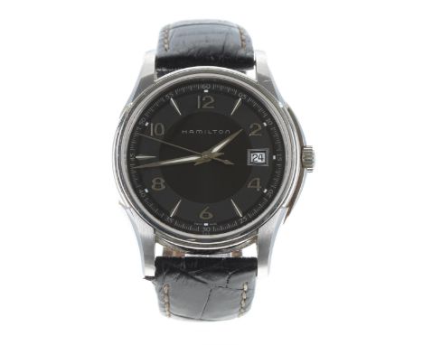 Hamilton Jazzmaster stainless steel gentleman's wristwatch, reference no. H324110, black dial, ETA 955 112 7 jewel movement, 
