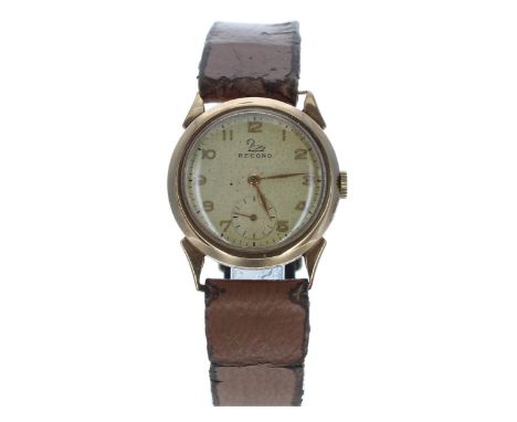 Record 9ct gentleman's wristwatch, London 1959, signed dial with Arabic numerals and subsidiary seconds dial, 15 jewel moveme
