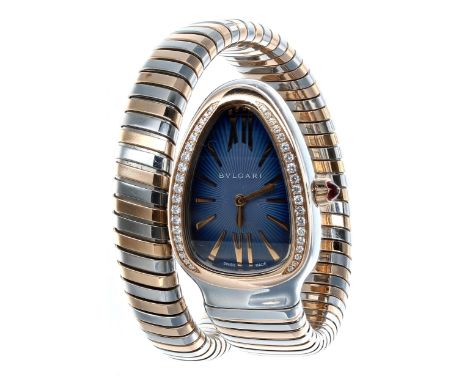 Bvlgari Tubogas Serpenti rose gold and stainless steel lady's bangle watch, reference no. SP 35SPG, serial no. PO 225xx, blue