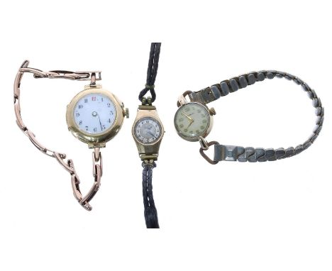 Early 20th century 18ct lady's wristwatch on a 9ct expanding bracelet, 22.7gm (at fault); Movado 9ct lady's wristwatch and a 