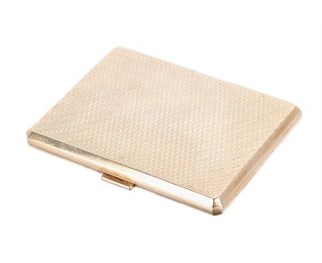 9ct engine turned card/cigarette case, Birmingham 1928, the interior engraved with the initials 'A.B.N', 61.8gm, 80mm x&nbsp;