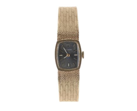 Tudor 9ct lady's wristwatch, reference 90811,  London 1971, reference no. 23.9gm, blue dial, signed 17 jewel movement, integr