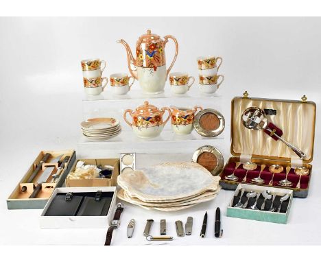 Mixed collectibles including silver-plated cutlery sets, cruet set, fountain pen and ballpoint pen, pocket knives, two small 