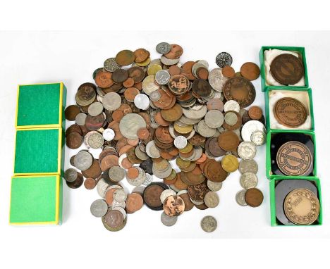 A group of UK and mixed world coinage including a Moroccan four falus coin, 1st Human in Space 1961 silver medallion, cartwhe
