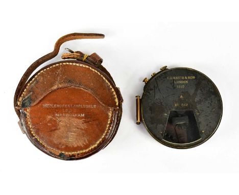 E. R. WATTS &amp; SON, LONDON; a pre-WWI clinometer, stamped with the maker's details, dated 1910 above broad arrow and numbe