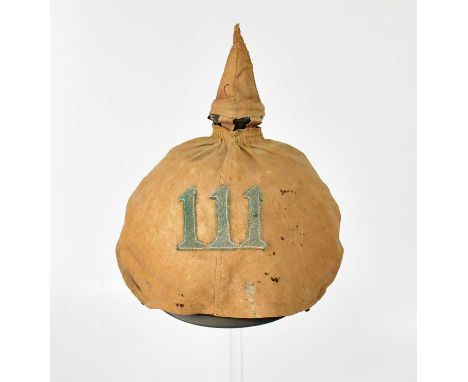 An early 20th century German M1915 Baden Pickelhaube, with 8cm spike, pressed Baden front plate depicting a griffin with a sw