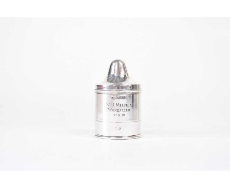 LEVI &amp; SALAMAN; an Edward VII hallmarked silver three-piece 'Go to Bed' candleholder, inscribed 'W.H. Milners, Wakefield,