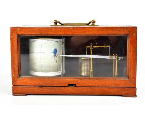 A mahogany cased barograph, the case with brass carrying handle, 16.5 x 30 x 13.5cm.