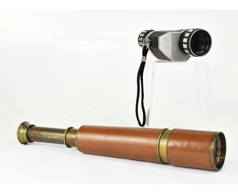 B. C &amp; CO LTD; an early 20th century 1.75" three-draw leather bound telescope, stamped to the first draw 'TEL.SCT.REGT.MK