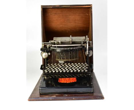 THE CALIGRAPH; a c.1890s No. 2 typewriter with non-QWERTY keyboard, in wooden case, case approx. 34 x 40 x 52cm.