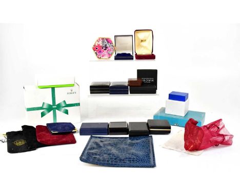 A quantity of watch and jewellery boxes to include Rolex, etc, together with a boxed Rolex handkerchief.