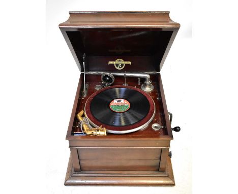 A Columbia Viva-tonal Grafonola gramophone, no. 120, retailed by Phillipsons Harrogate, in wooden case, with winder, 33.5 x 4