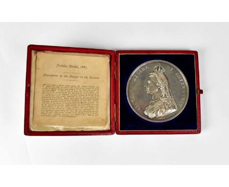 A Queen Victoria Golden Jubilee 1887 silver medal by L.C. Wyon after Sir J.E. Boehm and Sir F. Leighton, the reverse depictin