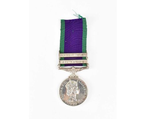 An Elizabeth II General Service Medal with two bars, South Arabia and Northern Ireland, awarded to Gunner 24004882 P. Longbot