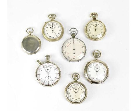 Six military issued crown wind stop watches and a further Dennison pocket compass (7).Condition Report: All tick when wound a