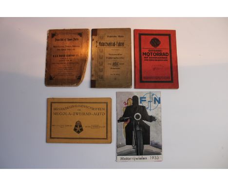 Five motorcycle printed booklets and leaflets,comprising a Neckarsulmer Fahrradwerke handbook (undated), NSU instruction book
