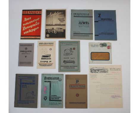 A collection of Brennabor car sales brochures, handbooks and ephemera,Including Type P parts list, price list and handbook; 3