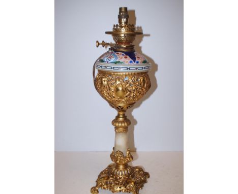 Brass &amp; ceramic converted oil lamp Height 57 cm