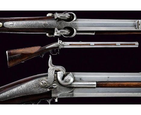 dating: Mid 19th Century provenance: Vienna, With two over-and-under, rifled, octagonal, 15 mm cal. barrels, the base finely 