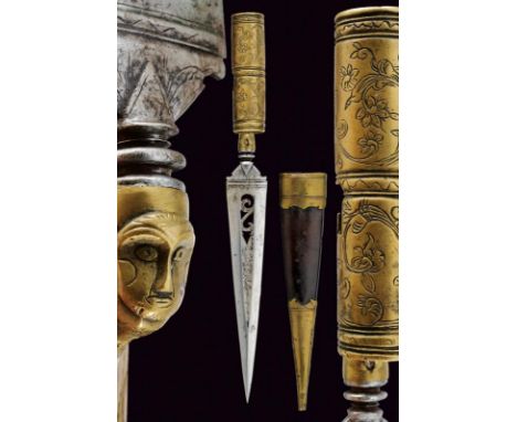 dating: circa 1800 provenance: Southern Italy, Double-edged triangular blade engraved and pierced with floral motifs. Brass r