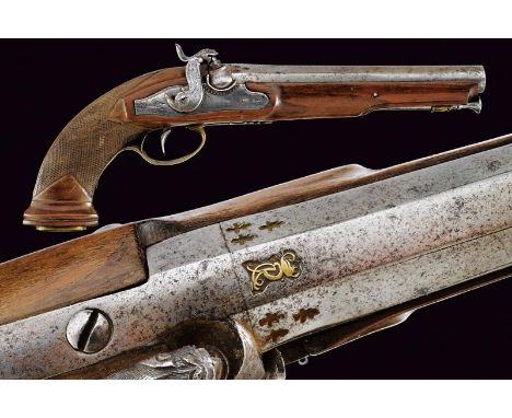 dating: 1840 circa provenance: Naples, Smoothbore, two-stage, 18 mm cal. barrel, with gold-inlaid marking of the Real Fabbric