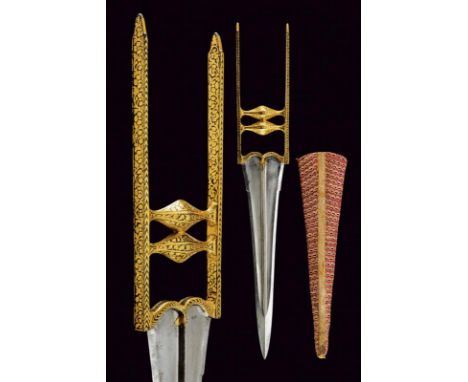 dating: 19th Century provenance: India, Straight, double-edged blade made of damask, enlarged and ribbed at the tip with cent