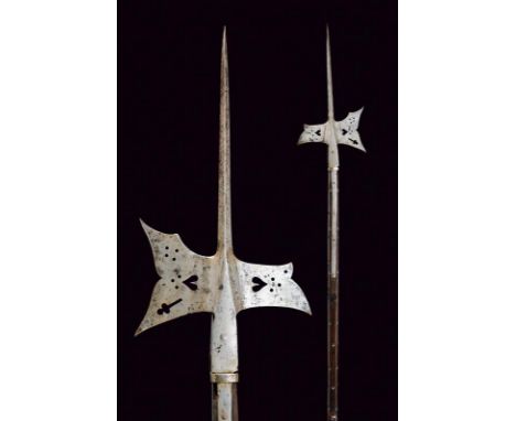 dating: 17th Century provenance: Germany, Sturdy cusp of square section; axe with winged opening and pierced with clover, hea