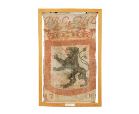 dating: circa 1700 provenance: Germany, Made of painted linen. With a crowned shield on one side, bordered with red and with 