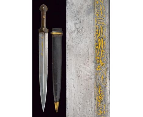 dating: about 1880 provenance: Caucasia, Wide and long, double-edged blade with asymmetrical groove. Remains of gold decorati